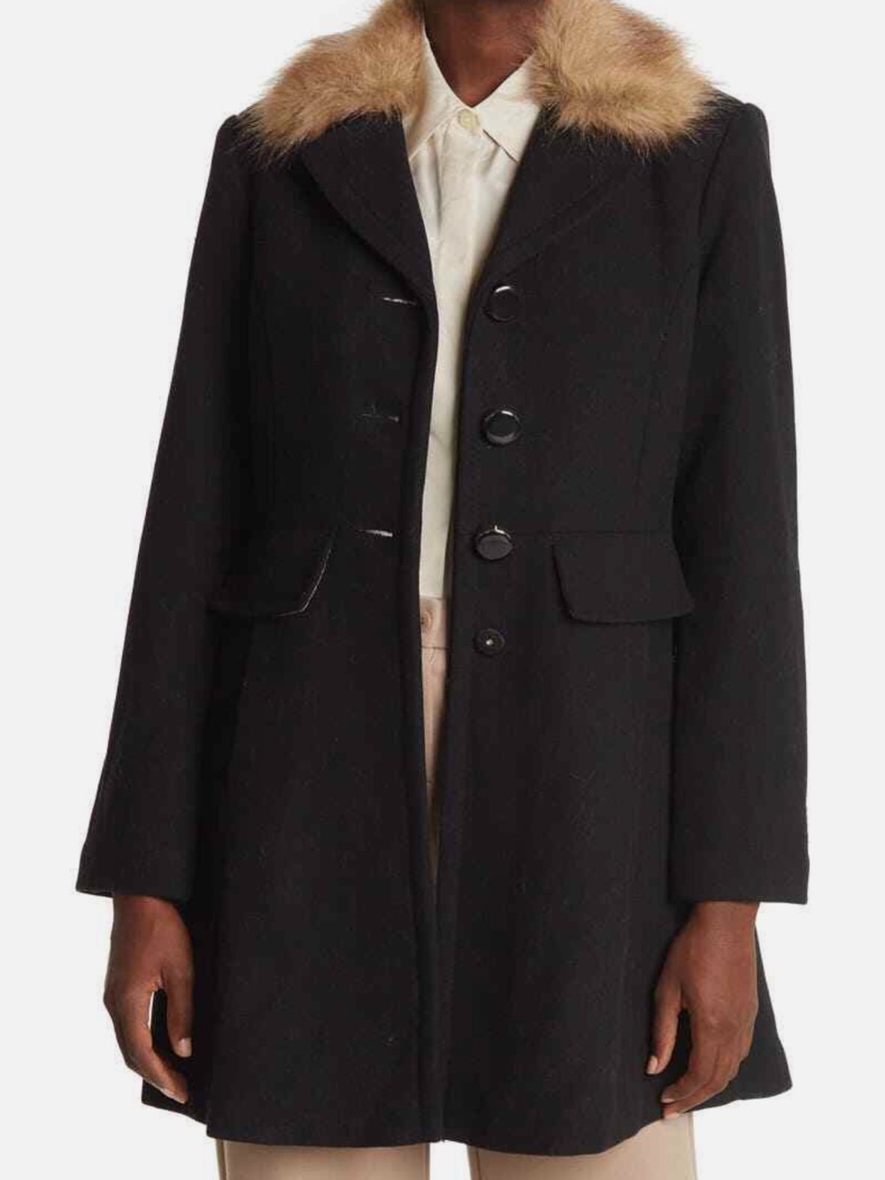 Kate Spade Wool Black Coat with Detachable Fur Collar Size Small